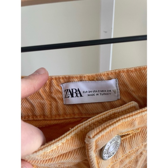 Zara High Rise Wide Leg Jeans Orange Size 2 Raw Hem Full Length - Picture 9 of 10